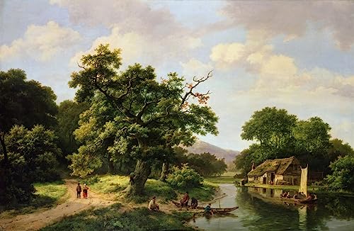 Toile paysage fluvial boisé Marinus Adrianus Koekkoek affiche de décoration murale
