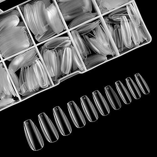 Coffin Fake Nails, iBealous False Nail Full Cover Clear Ballerina 500 Pcs Acrylic Nail Tips with Case, 10 Sizes