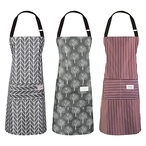 AKlamater Delantales de cocina para mujer, 3 unidades, con bolsillos, ajustables, PVC, impermeable, para cocina, hornear, limpieza del hogar Cover