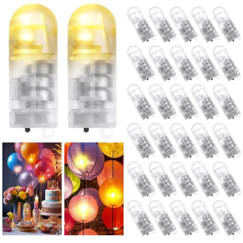ABOHU 30 Pack Light Up LED Balloons Lights, Warm White LED Balloon Lights with On/Off Switch, Battery Powered, Waterproof Tiny LED Light for Home Christmas Halloween Wedding Birthday Party Decoration