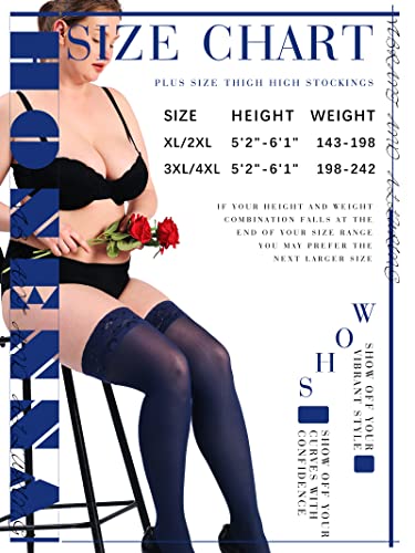 Image of HONENNA Plus Size Thigh High Stockings, Semi Sheer Stay Up Lingerie Lace Top Pantyhose for Curvy Women