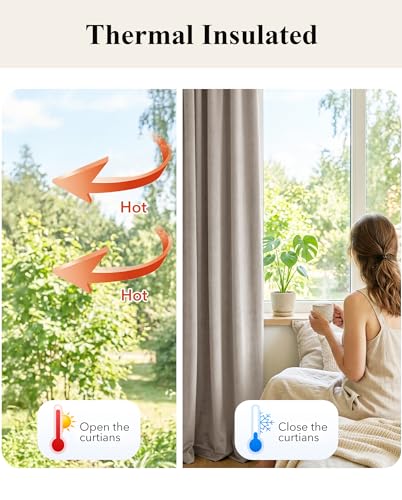 Image of Camel Beige Velvet Curtains for Decor Extra Long, W52xL108, 2 Pcs | 300GSM Thick Soft Fabric, Light Blocking, Summer Heat Insulated, Pinch Pleat Window Covering for Studio, Dining Room, Kitchen