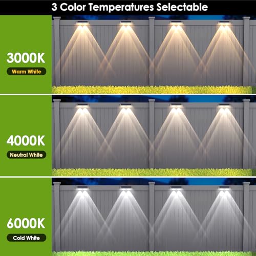 12 Pack Solar Fence Lights Outdoor Waterproof LED - 3000/4000/6000K 3 Mode, IP65 Waterproof Fence Lights Solar Powered, Solar Wall Lights for Outside, Backyard/Step/Patio/Deck Fence/Stair Railings
