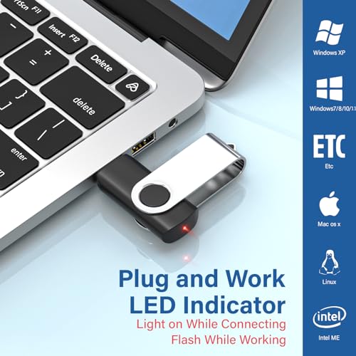 WOOOLKEN USB Stick 4GB 20 Stück High Speed USB 2.0 Speicherstick Swivel Datenspeicher Metall Memory Sticks Flash Drive (Schwarz)