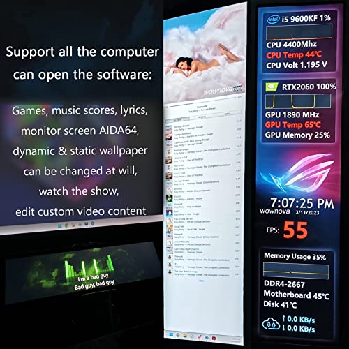 Image of WOWNOVA Computer Hardware Temp Sensor Panel 8.8 inch Monitor, PC Temperature Display, HD LCD Screen for PC Case Accessories Gaming Secondary Monitor, Compatible with Windows RPi (No-Touch)