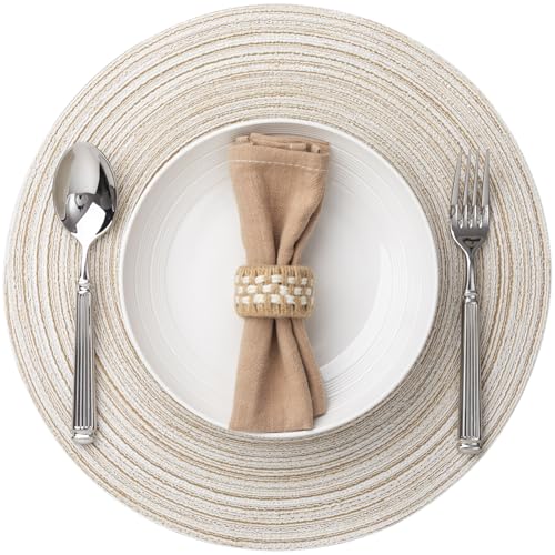 Round Placemats Set of 12 Woven Placemats Washable Braided Table Mats for Dining Table Heat Resistant Non-Slip Circle Place Mats(Cream)