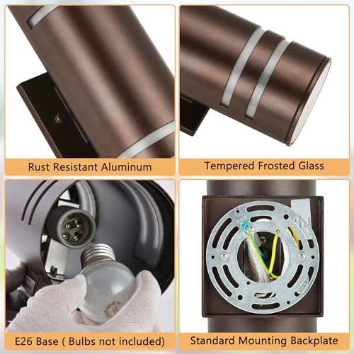 Image of Housen Solutions Outdoor Wall Lights 2 Pack, Modern Exterior Lighting Fixtures IP65 Waterproof, Up Down Outside Lights for House Porch, Bronze