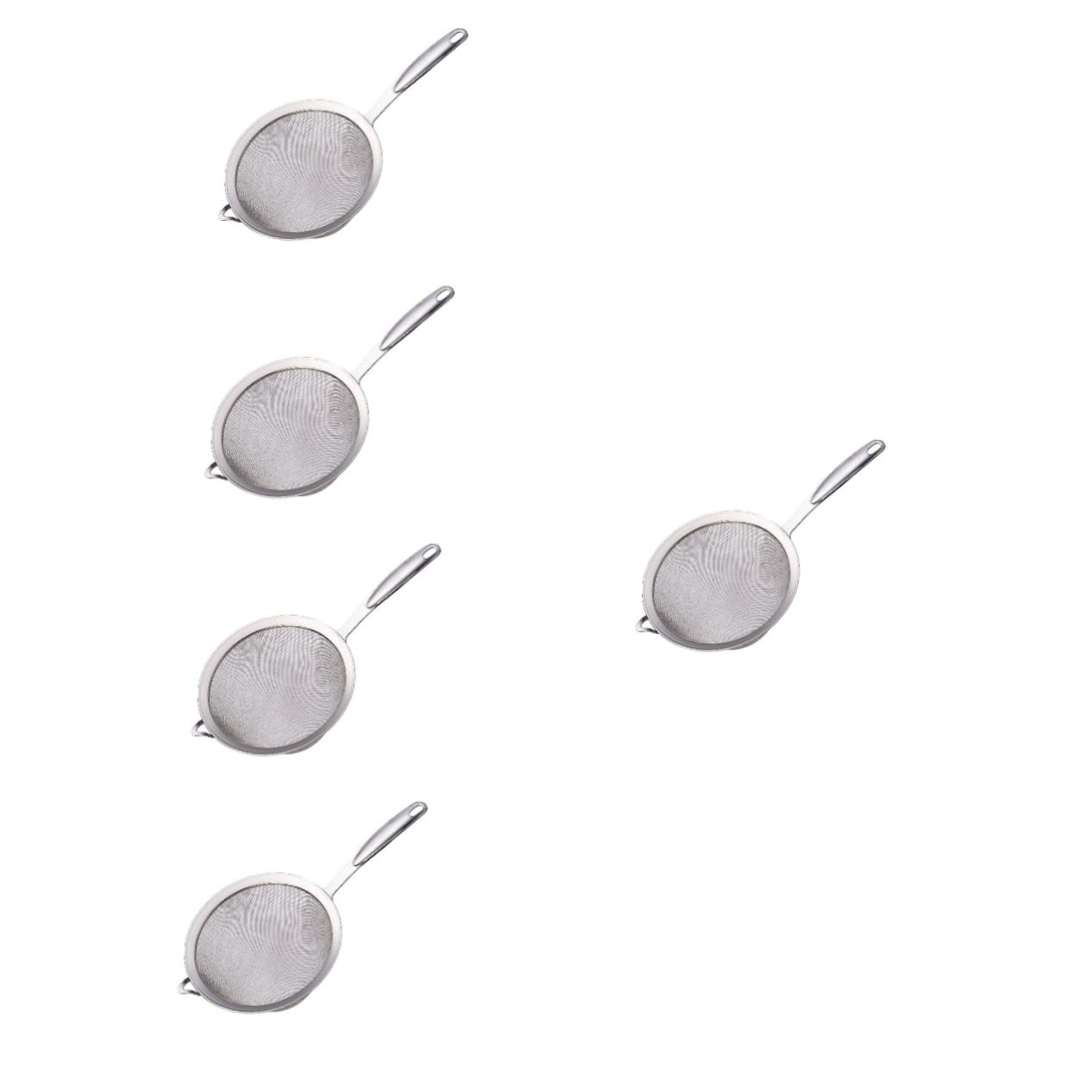 5-teiliges Mehlsieb-Set aus Edelstahl mit feiner Masche – perfekt zum Backen, Filtern von Gesichtspuder und Sieben von Zutaten – unverzichtbar in der Küche für Hobbybäcker und Kochbegeisterte.