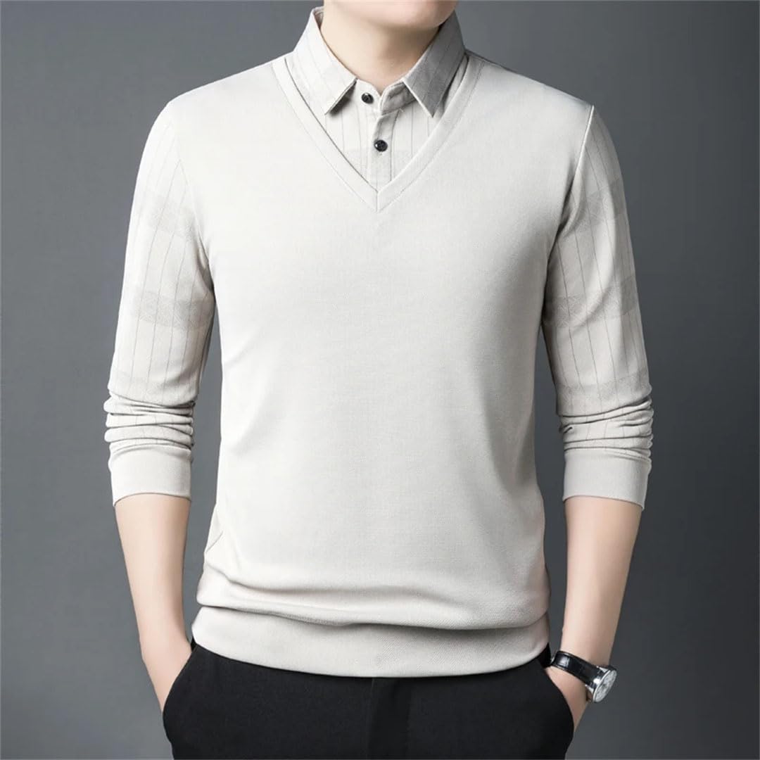 Camiseta de manga larga con botones y cuello vuelto para hombre