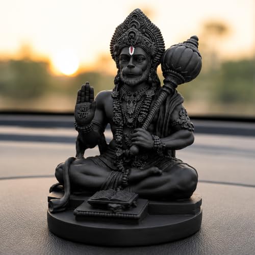 Image of UNOVATE Hanuman Idol for Car Dashboard, Home, Office Desk - Hanuman Murti for for Pooja, Temple Showpiece, Decoration, Festivals and Gifting. (Black Idol)