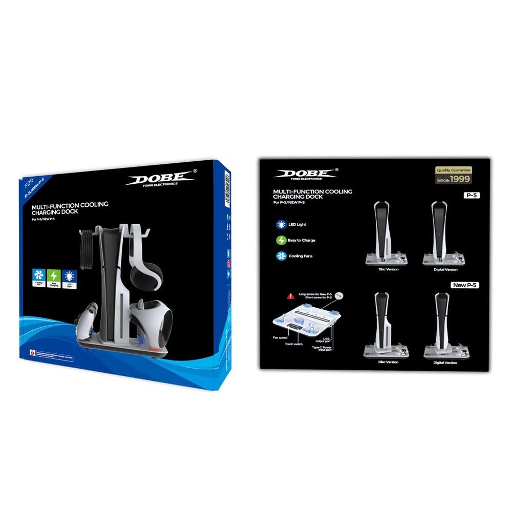 BeisDirect Ventilador de refrigeración de soporte PS5 para consola PS5 Slim/PS5, estación de carga de controlador dual para PSVR 2 y PS5, soporte vertical multifuncional con cargador de controlador