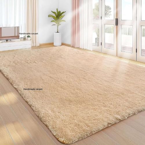 Image of Rectangular Ultimate Softness with 4x6 feet Skin Beige Fluffy shag Carpet Thick 2-inch Plush fibers,Soft Luxurious Pile,Anti-Slip Backing,Nursery,Living Room,Indoor Modern Home decor