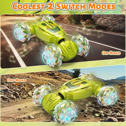Image of Gesture Sensing RC Stunt Car, Remote Control Car Christmas Birthday Gifts for Kids Age 6-12, 2.4Ghz Hand Controlled Twist Cars, 360 Rotating Off Road Car Toy for Boys Girls Age 6 7 8 9 10 11+(Green)