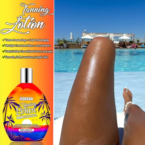 Image of isletan Bronzing Tanning Lotion For Indoor Tanning Beds With Bronzer And Accelerator & DHA Free Formula, Indoor Tanning Bed Lotion For Outdoor Sun, Sunbed Lotion Accelerator For Tattoos, 13.5OZ