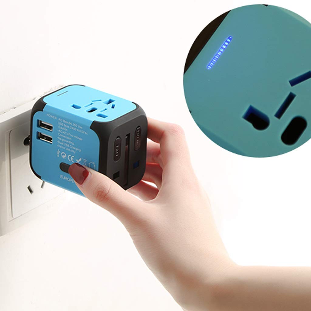 International Plug Converter, Mini Wielofunkcyjny gniazdo konwersji, 2 Usb. Porty Multi-Nation Akcesoria Podróżowe Podróżuj Niezbędne (Color : Blue)