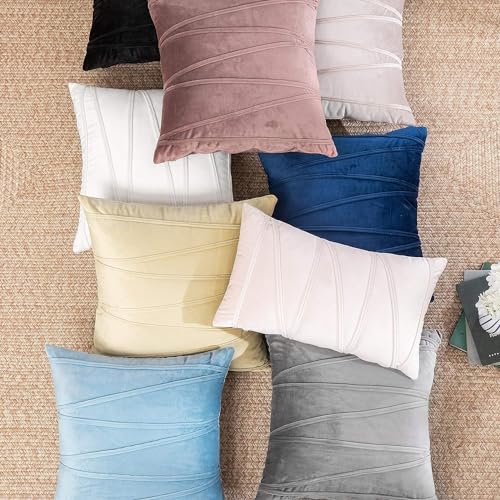 Image of Khooti Velvet Striped Cushion Cover Pack of 1-34 inchX34 inch /86X86 Cm | Light Grey | Soft Pillow Covers Cushion Case for Sofa Bedroom Living Room Chair Car, Cushion Cover with Zig Zag Pattern
