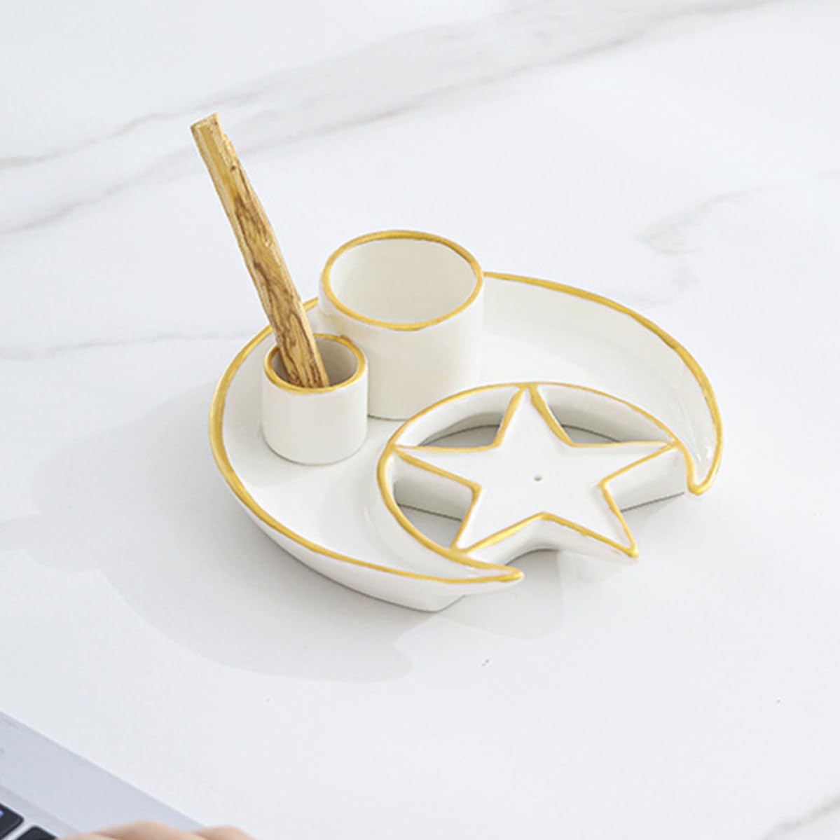 Soporte para Incienso de Cerámica Blanco Diseño de Hierba Aromática, Difusor de Aroma Elegante y Decoración Artística para Escritorio y Hogar