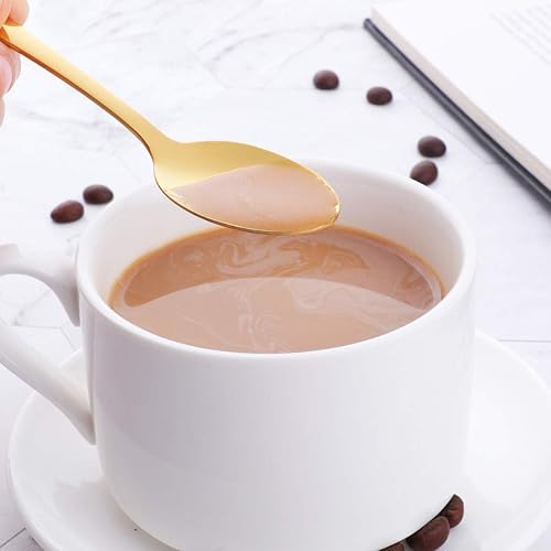 Miniatura 5 de Juego de 12 cucharas de café de acero inoxidable, mini cucharas de servir para té, postre apto para lavavajillas, 5.4 pulgadas, color dorado