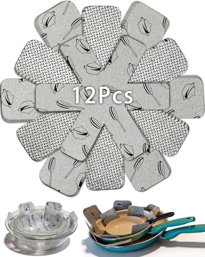Larger 12pc Felt Pan Protectors Set with 3 Sizes for Pot Pans & Glassware