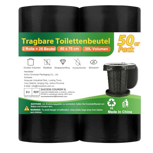 imodomio Camping Toilettenbeutel 60x70 cm Schwarz 50 Stück