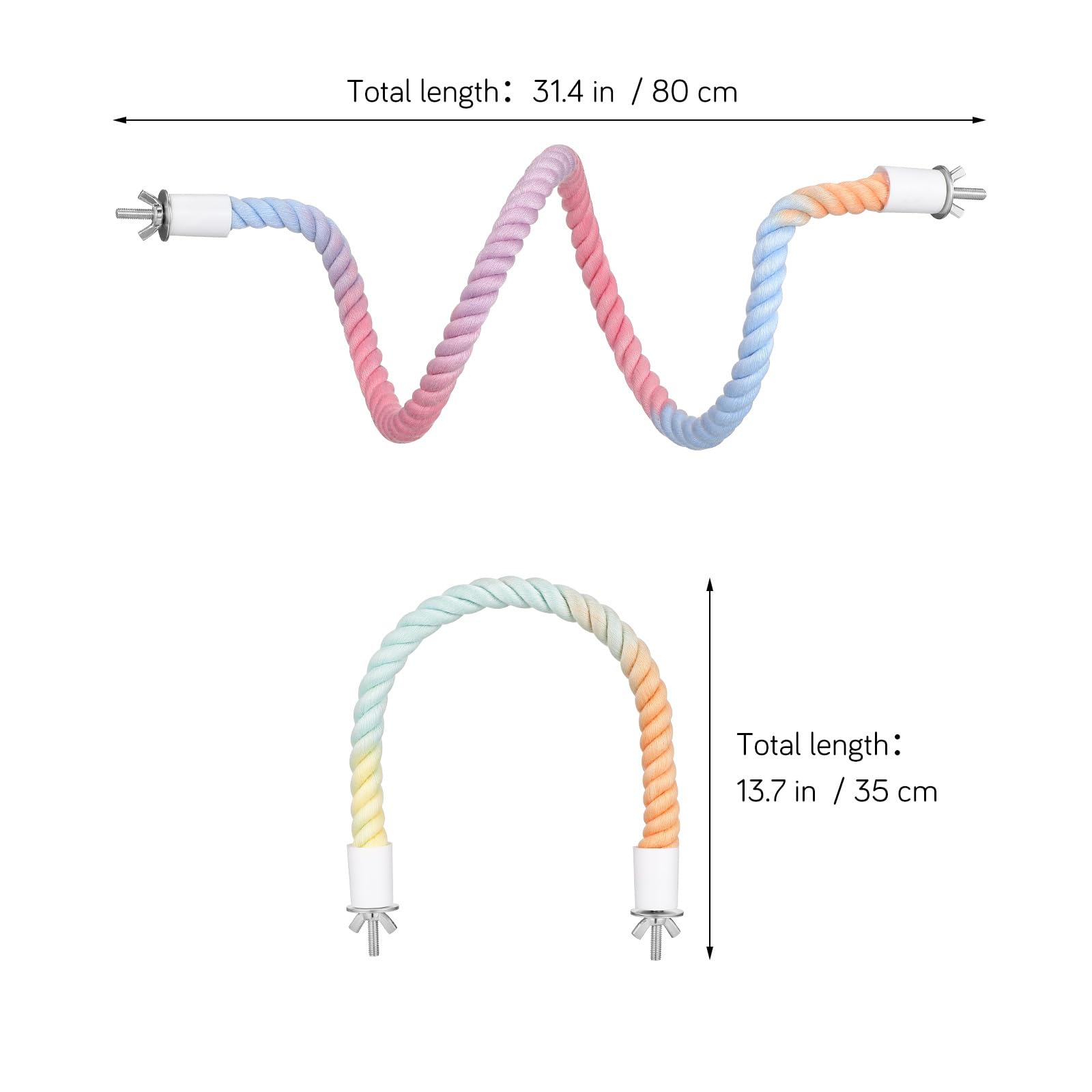 NOLITOY 3Pcs Bird Rope Perch Stand, Gradient Colorful Bendable Climbing Rope Swing Cage Accessory Toy for Parrots Cockatiel Budgie