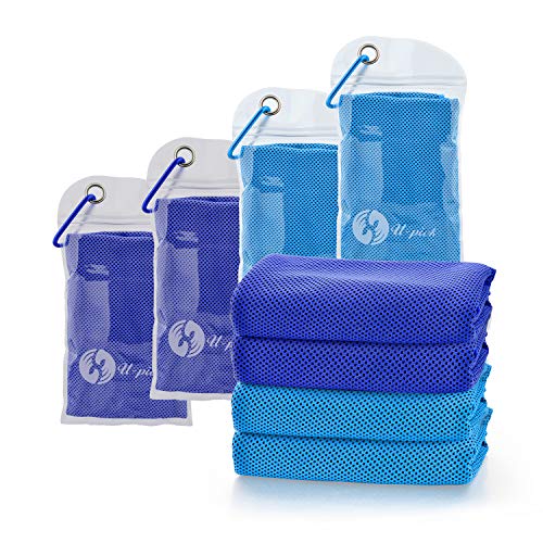 U-pick Lot de 4 serviettes de refroidissement (100 x 30cm), serviette en microfibre, serviette douce pour le yoga, le sport, la gym, le camping, le fitness, la course, l'entraînement et plus encore