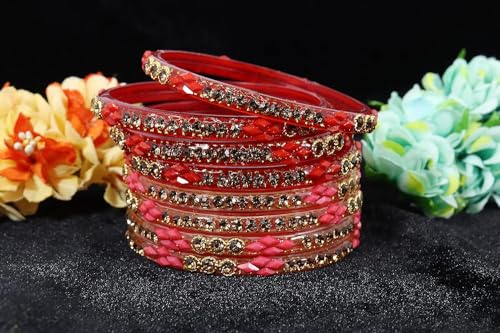 Image of NMII Fancy Glass Bangle Set For Women & Girls | Kada Bangles For Daily Use | Kaanch Ke Kade | Multicolor Kada Set | Chudi For Women | Fancy Women's Bangles For Wedding, Party & Gift