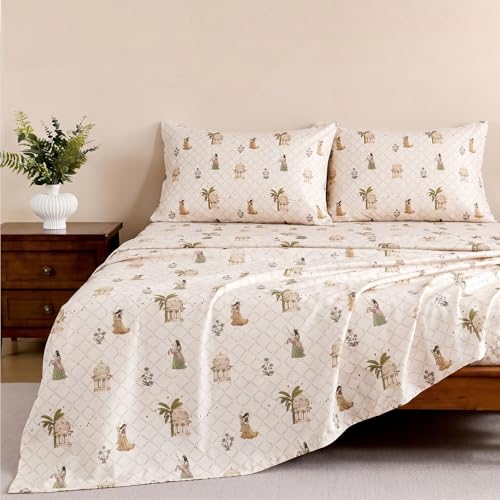 Image of Ishro Home Premium Bedsheet for Double Bed with 2 Pillow Covers - Cloud Cotton Bedsheet, Soft, Silky Smooth & Wrinkle Resistant, Luxury Printed Design (Flat Double Bed Size, Jaipur Court)