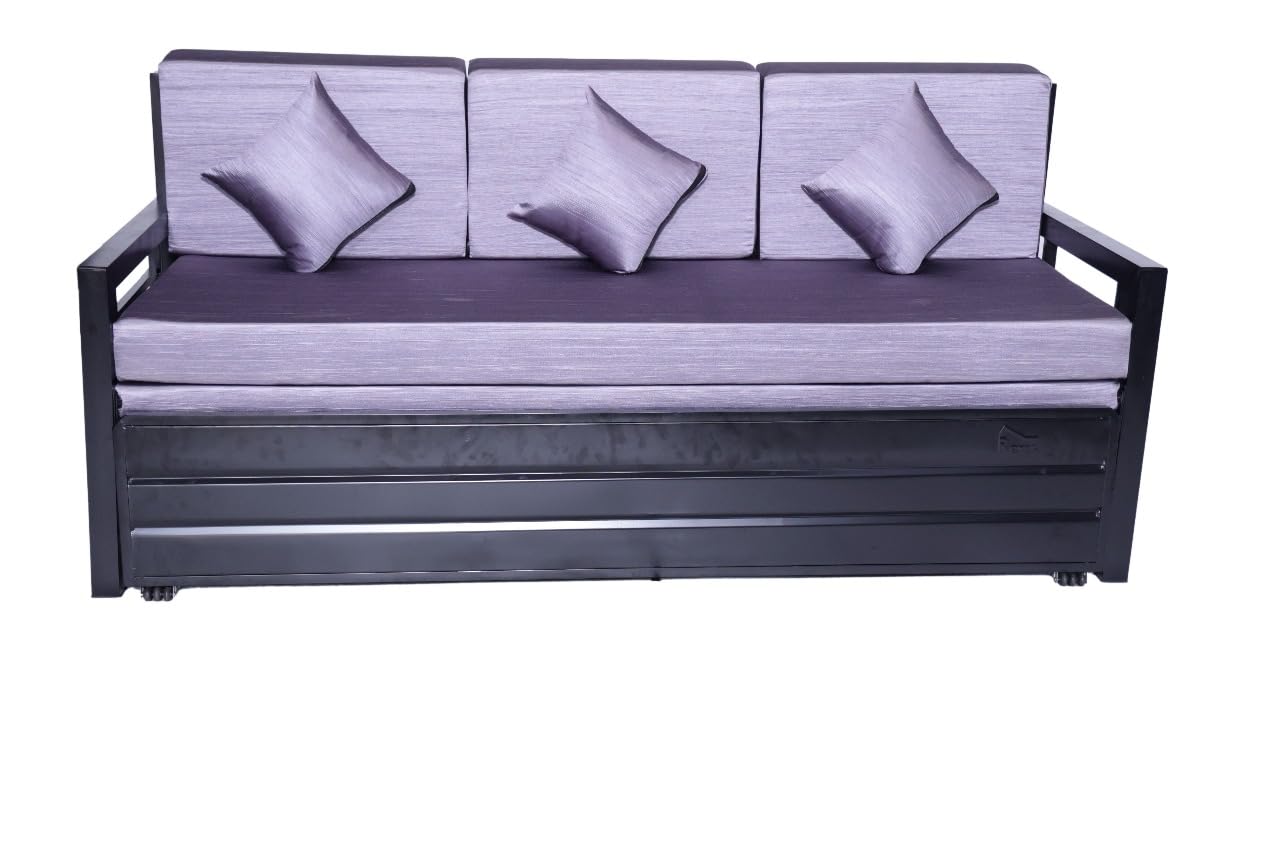 Single Size Metal Sofa Cum Bed | Foldable Convertible Sofa Bed with Cushion Mattress | Matte Black Finish, Grey Fabric | Multi-Purpose Furniture for Small Spaces (75×48 Inch) Single Size Metal Sofa Cum Bed | Foldable Convertible Sofa Bed with Cushion Mattress | Matte Black Finish, Grey Fabric | Multi-Purpose Furniture for Small Spaces (75×48 Inch)