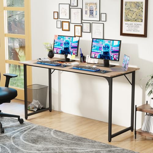 Image of PayLessHere | 55 Inch Computer Desk | Nature | Office Desk with Metal Frame, Adjustable Feet | Water-Resistant, Scratchproof Surface | Sturdy Writing Table for Home Office or Study | Pack of 1