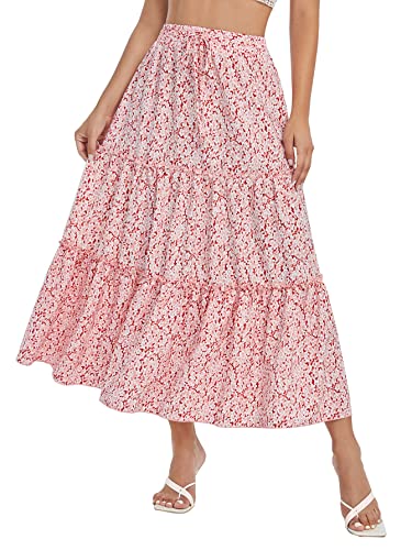 Floerns Women's A Line Ruffle Layered Flowy Beach Casual Long Maxi Skirt