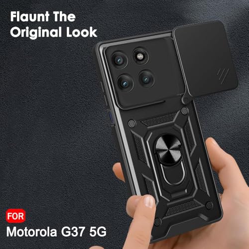 Image of TheGiftKart Tough Armor Bumper Back Cover Case for Motorola Moto G37 5G | Kickstand & Ring Holder | 360 Degree Protection Back Cover Case for Motorola G37 5G (PC & TPU, Sliding Camera Cover, Black)