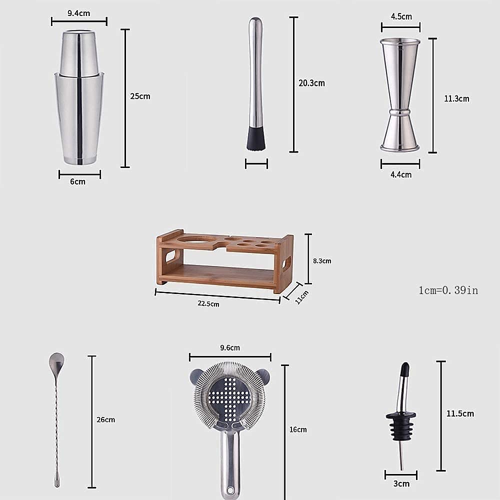 Kit de barman avec support – Ensemble de bar durable et antirouille for mélanger les boissons Martini – Kit de barman mixologie for la maison avec recettes de cocktails – Ensemble de cadeaux amu