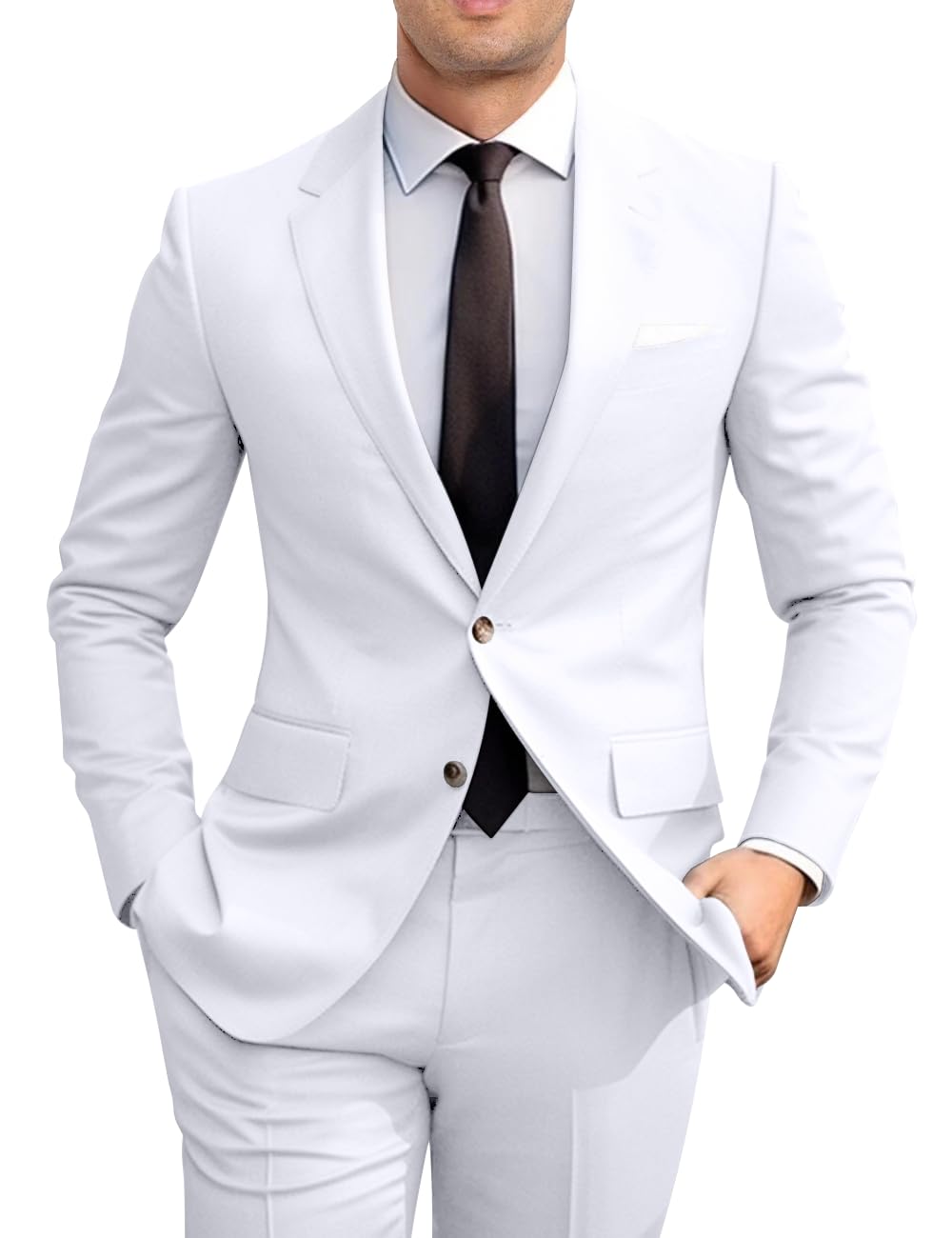 Amyox Men's Slim Fit 2 Piece Suit, Two Button Solid Suit Jacket Pants Set, Wedding Prom Suit