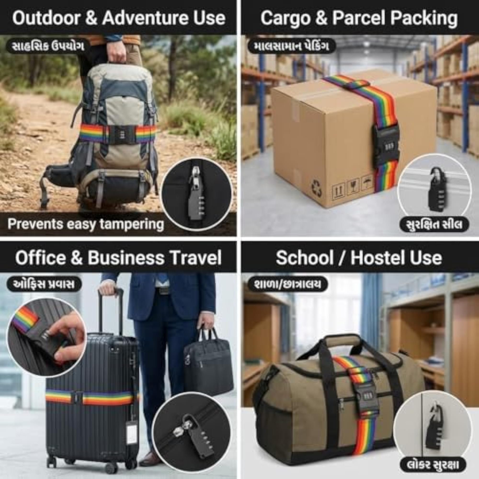 3-in-1 Travel Security Kit with Luggage Strap