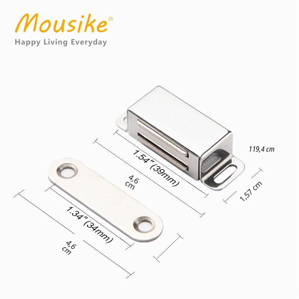 Mousike Imanes magnéticos para puerta de armario,puerta de acero inoxidable, para cocina, baño, armario, clóset, cierre de puerta de gabinete o cajón(6 piezas en plata)