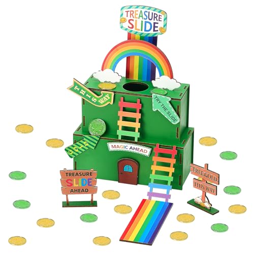 Cooldele Leprechaun Trap Kit for Kids St. Patricks Day Wooden DIY Craft Set Includes Rainbow Slides and Trap mechanisms St. Patricks Day Decorations Party Supplies