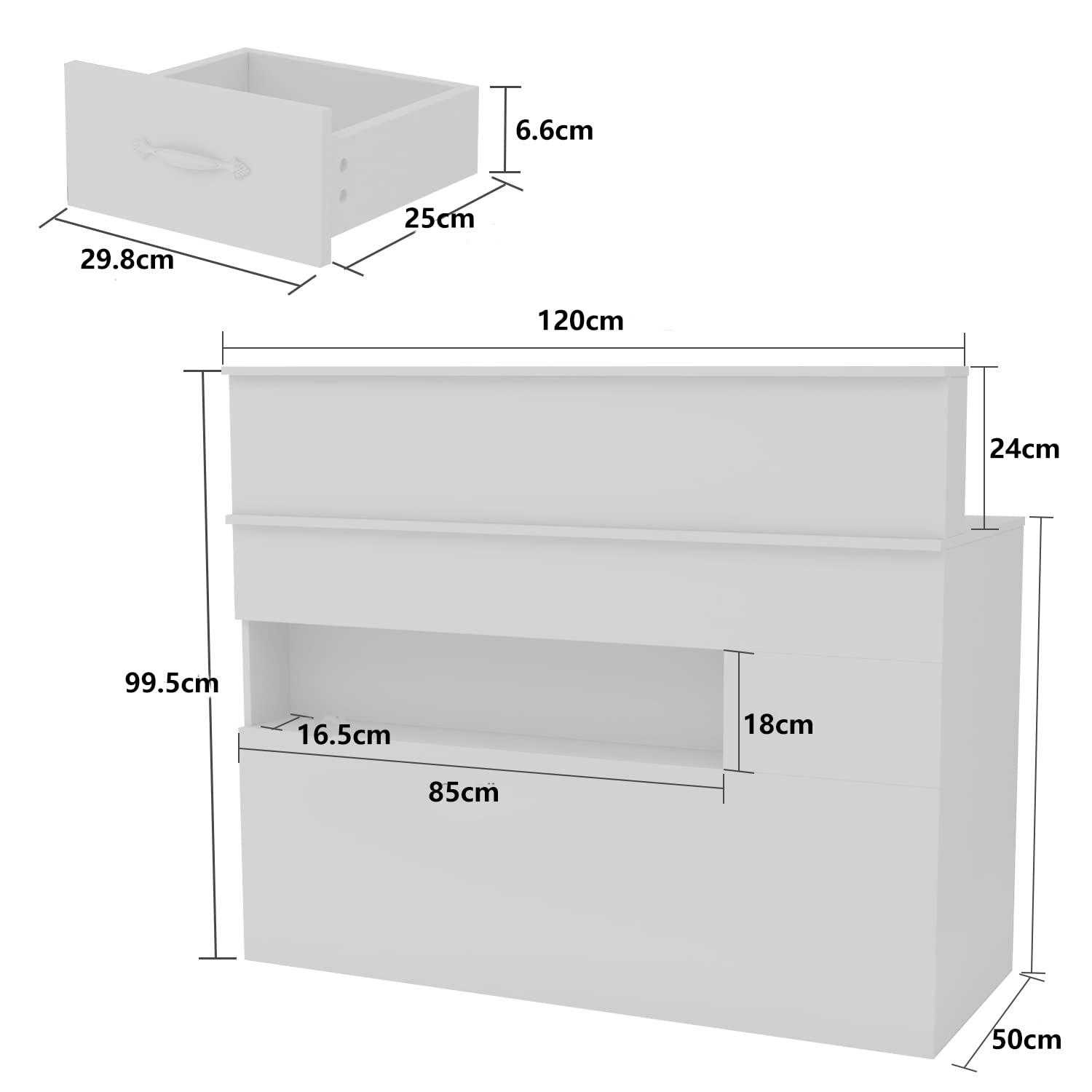 Caldion Empfangstheke mit LED-Beleuchtung, Rezeptionstisch mit Schublade und Regalen, Weiß 120x50x100 cm MDF