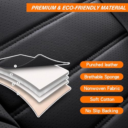 Image of MINGBRON Black Car Seat Cover with Lumbar Support, Car Seat Protector Waterproof, Nappa Leather Car Seat Cushion, Car Seat Covers Front Seats and Back Fit for Most Cars