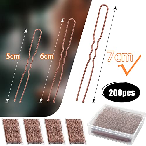 Mbsomnus 200pcs Hair Pins 7cm U-Shaped Long Bobby Pins Brown Hair Bun with Storage Box Grips for Thick Women Girls Wedding Styling Accessories - Image 3