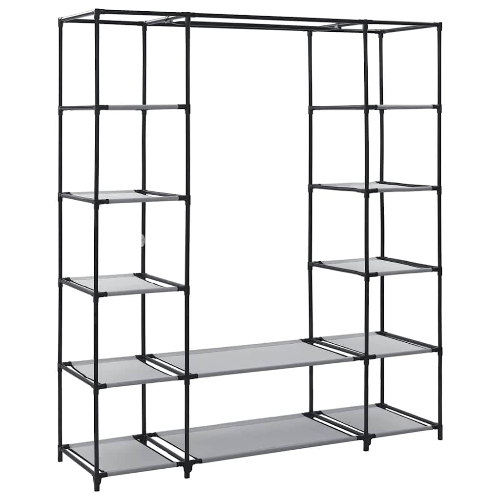 Tragbarer Kleiderschrank, faltbar, Grau, 150 x 45 x 176 cm, mit Fächern und