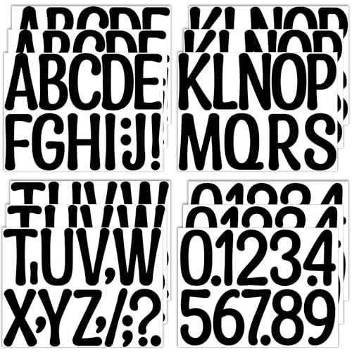 153 Pcs Large Letter Stickers 12 Sheets Vinyl Self-Adhesive Alphabet Stickers Bulletin Board Letters for Classroom Poster Board Mailbox Signs Business Address Number DIY Crafts Decor (Black 4 Inch)