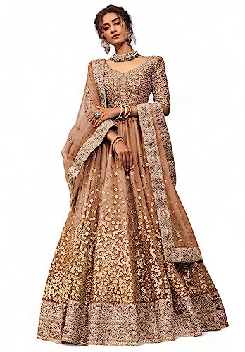 Image of Zeel Clothing Women's Net Semi Stitched Dori & Sequins Embroidered Lehenga Choli With Dupatta Salwar Suit Material (3600-Designer-Wedding-Bridal-Latest-New)