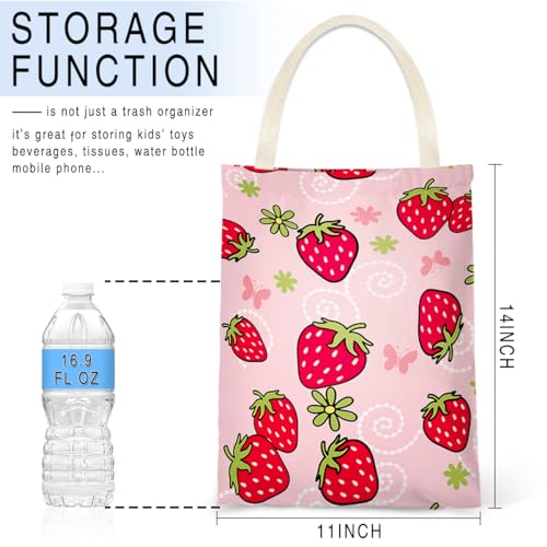 Image of Car Trash Bag Hanging No Snap Small Garbage Bag for Car Back Seat Cute Printed One-handed Strap Trash Bags Car Accessories-Strawberry Car Trash Bags