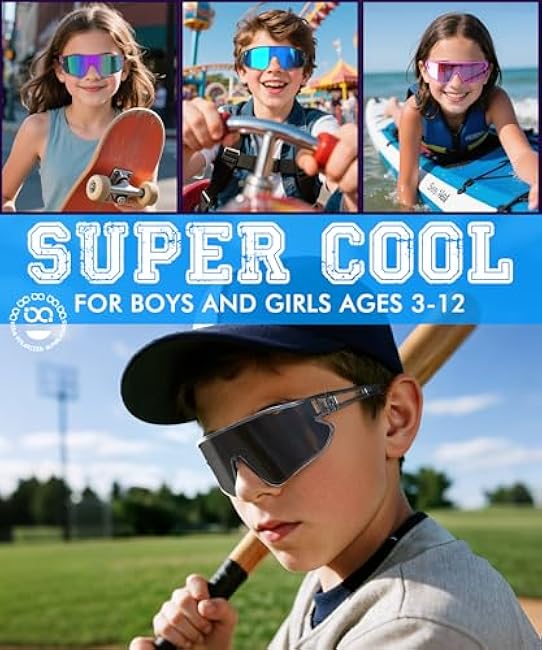 3 Pack Polarized Kids Sunglasses, Youth Baseball Sunglasses for Boys Girls Age 3-12, Softball Sports UV Protection