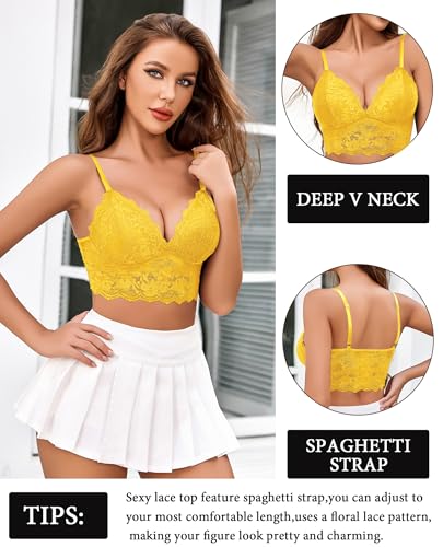 Image of Avidlove Lace Bralettes for Women V Neck Spaghetti Strap Bra Unpadded Tops Sexy Cami Crop Top Going Out Lingerie