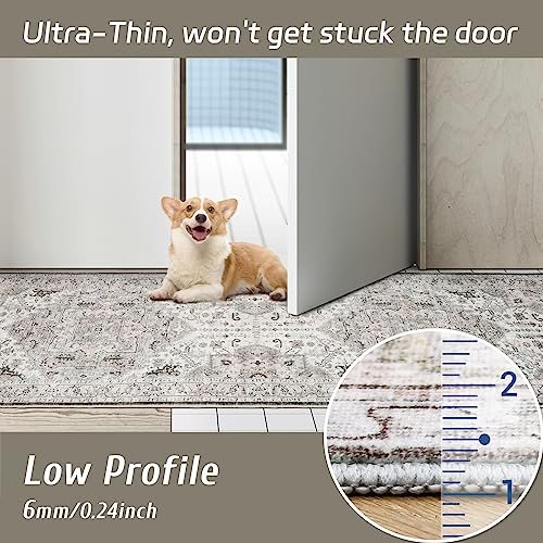 Madane Hallway Washable Runner Rug - 2x10 Kitchen Rugs Entryway Rug Runner Vintage Soft Floor Mat Non Slip Indoor Farmhouse Carpet for Bathroom Living Room Bedroom (2 X 10, Ivory/Brown)