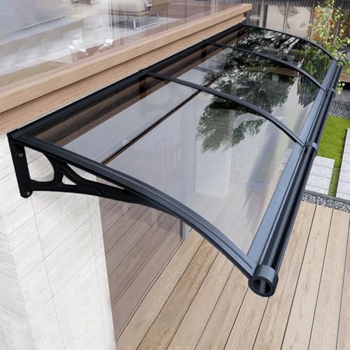 Vordach für Haustür Türeingang, Fenstertürmarkisen außen mit Aluminiumhalterung aus Polycarbonatplatte, Türmarkise für Terrasse, Balkon, Veranda, UV-Schutz vor Regen und Schnee, Grau 60x200cm
