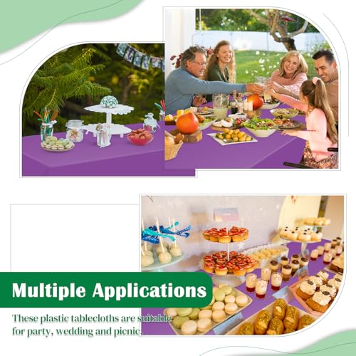 Image of Purple 14 Pack 54 x 108 Inch Plastic Tablecloths, Disposable Rectangle Tablecloth, Party Table Cover Plastic Table Cloth