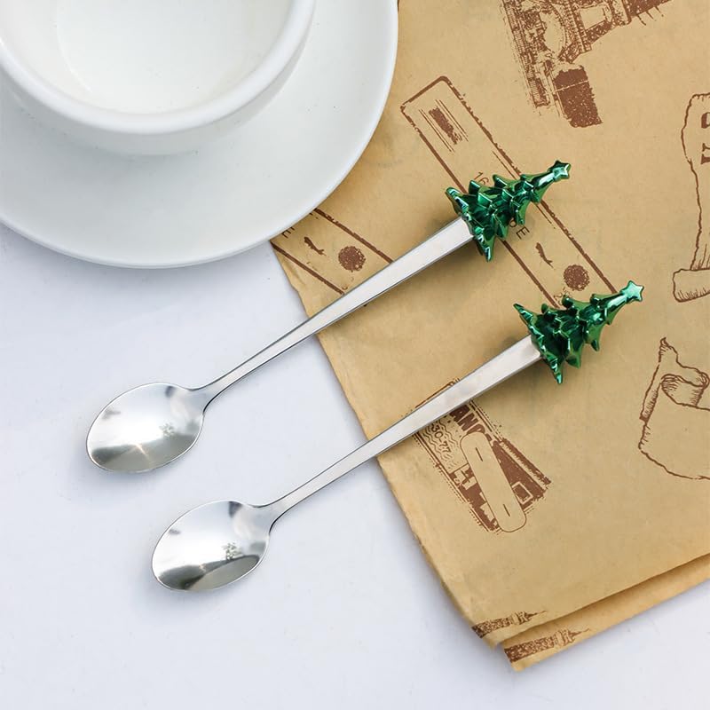 Silverware Flatware Set, 1/4/6 Piece Stainless Steel Tableware Creative Christmas Tree Coffee Spoon Home Coffee Shop Dessert Spoon Spoon Souvenir (Color : Silver, Size : 6Pcs)